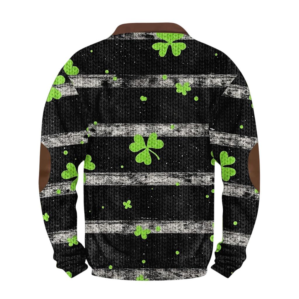 Mens Christmas Sweater Zip Up Sweatshirts Vintage Knit Graphic Sweatshirt St. Patrick's Day Stand Collar Pullover