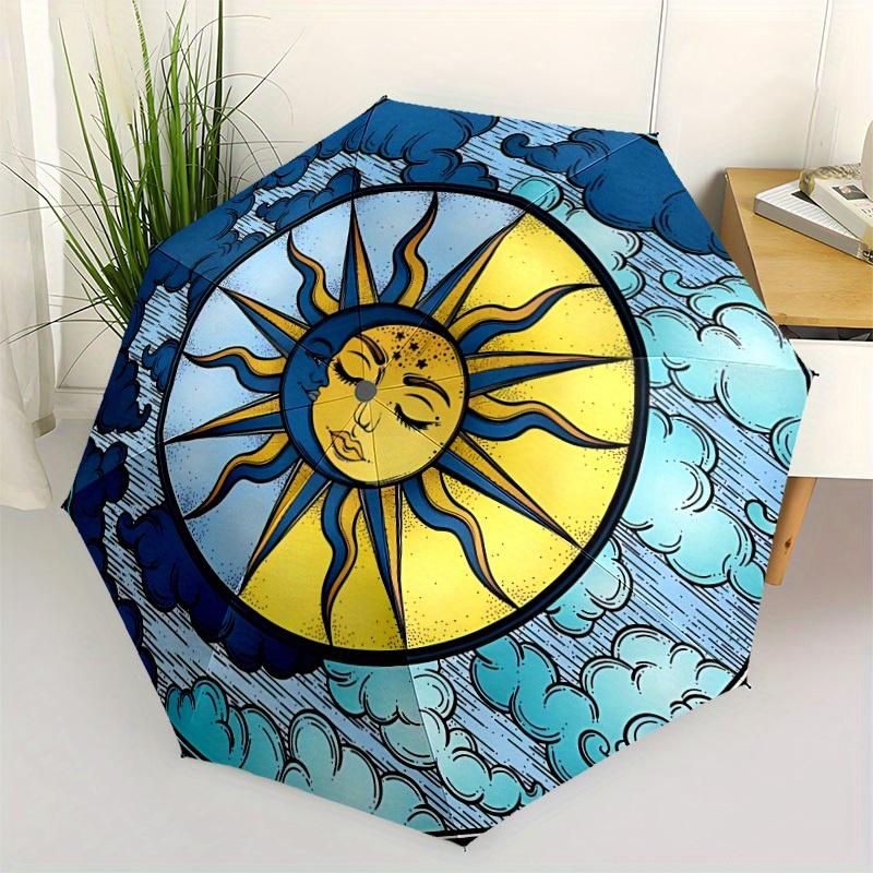 1pc Sun Moon Automatic Open/close Folding Compact Umbrella, 8-Rib Sturdy Canopy, Lightweight Portable, Everyday Use, Gift, Outdoor Umbrella, Travel Es