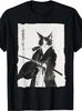 Unisex Samurai Cat Japanese Ukiyo-e Art Tee Vintage S-5XL