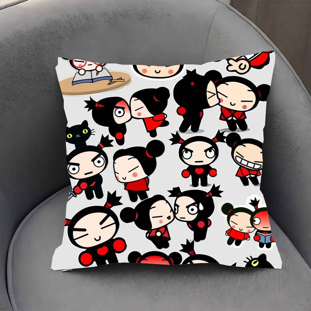 PPucca Cute Cartoon Pillow Case Fashion Square Pillowcase Bedroom Sofa Room Ins Decoration Leisure