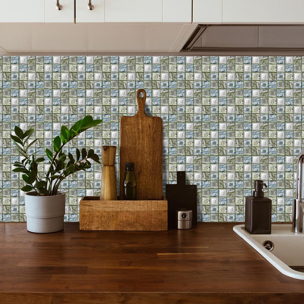 50pcs 3D Waterproof Self-Adhesive Mosaic Tile Wall Stickers, Easy to Install, Suitable for Kitchen Bathroom and Home Decoration
