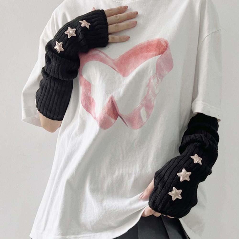 Solid Color Y2K Star Arm Cover Long Warmer Long Cuff Knitted Fingerless Sleeves  Outdoor