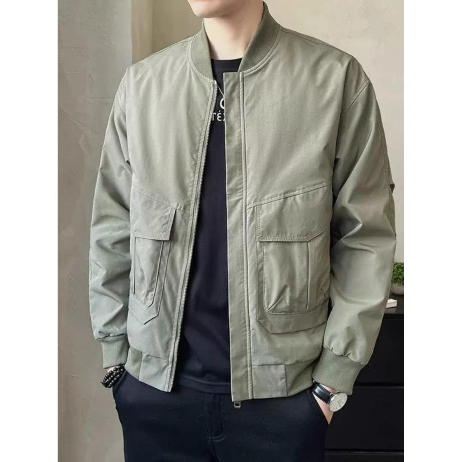 Men s Trendy Spring/Autumn Baseball Collar Casual Bomber Jacket 2XL