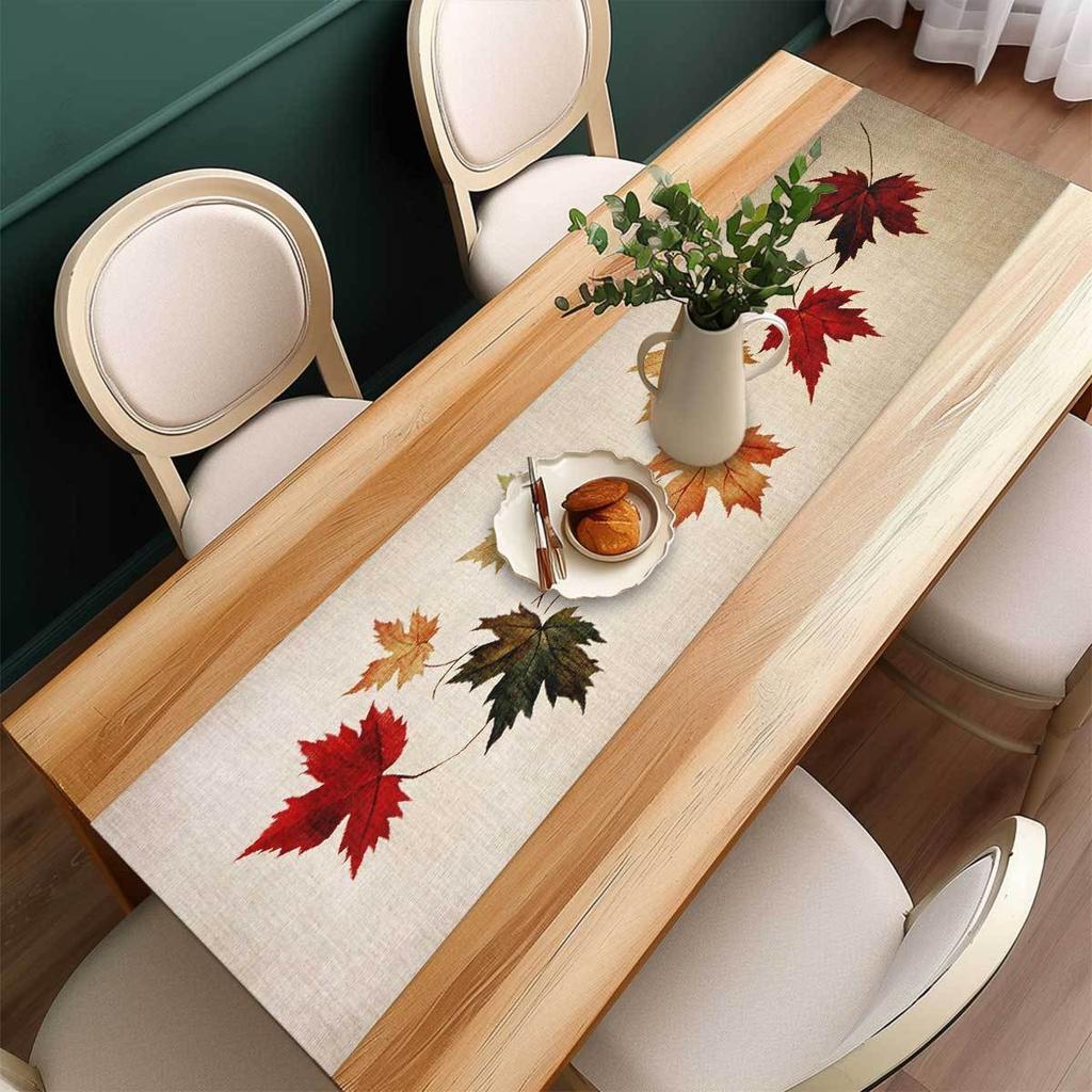 Warm Autumn Hues Maple Leaf Table Runner - Beige & Multicolor Leaf Design Accent for Kitchen, Dining&Fall Holiday Celebrations