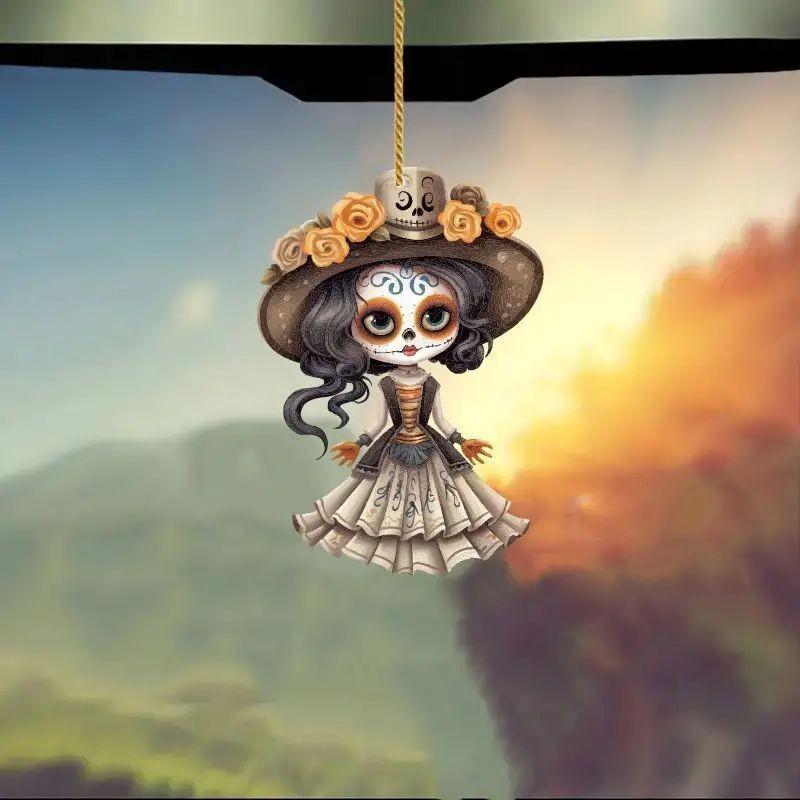 Painted Terrifying Halloween Girl Acrylic Flat Surface Pendant Decor For