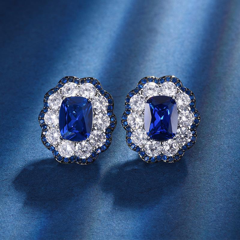 Ladies' Light Luxury Fashion Design Blue Flower Earnail Set Vintage Pendant Set Jewelry Festival Gift Daily Accessories