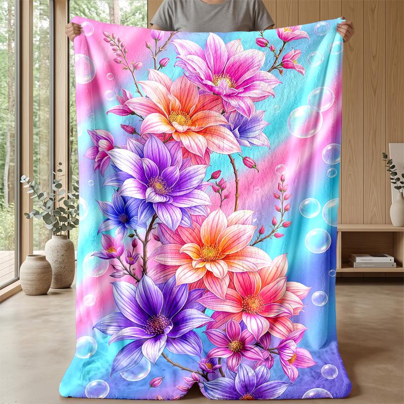 Vibrant Floral and Butterfly Design Theme blanket Lightweight Warm Flannel Blanket Decorative Throw Blanket for Home Decoration