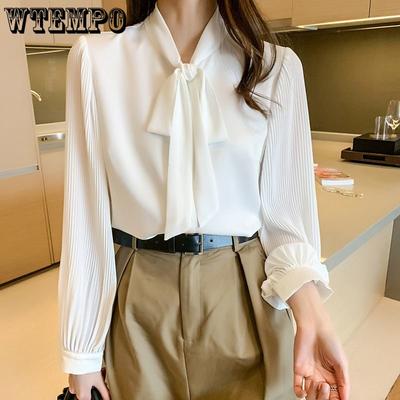 Bowknot Chiffon Shirt Women's Professional Fall Ribbon Collar Long-sleeved Loose Western-style Top