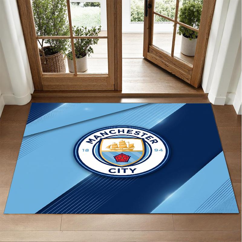 Manchester City Design Crystal Velvet Rug Soft Decorative Mat for Bedroom Entrance
