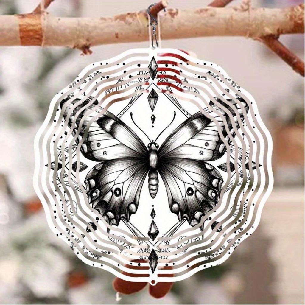 Elegant 3D Butterfly Wind Chime - Golden Mirror Reflective Garden Decor in Black & White | Bird Deterrent, Outdoor & Wedding Decoration