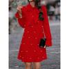 Spring Women's Bow Tie Beaded Long Sleeve Solid Colour Dresses