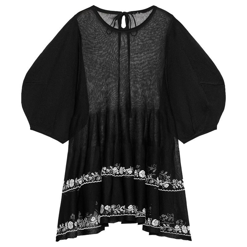 

Zaprha 2025 Лето Новая Мода Сексуальная Вышивка Тонкая Игла Удобный Короткий рукав Длинные Рубашки 0014013 Black L