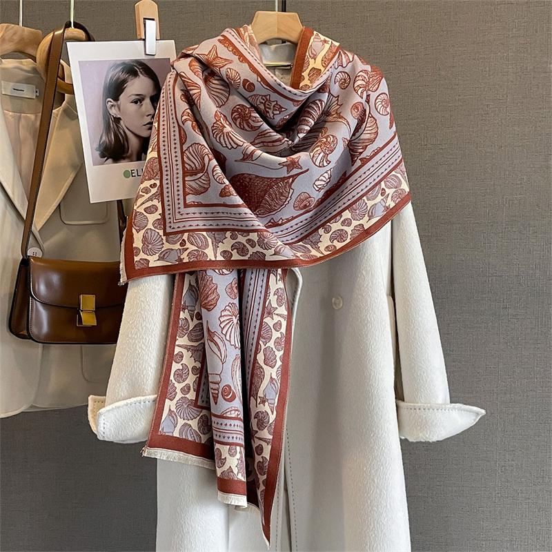 Design Floral Printed Cashmere Scarf Women Winter Pashmina Shawls And Wraps Thick Warm Bufanda Stoles Blanket Luxury