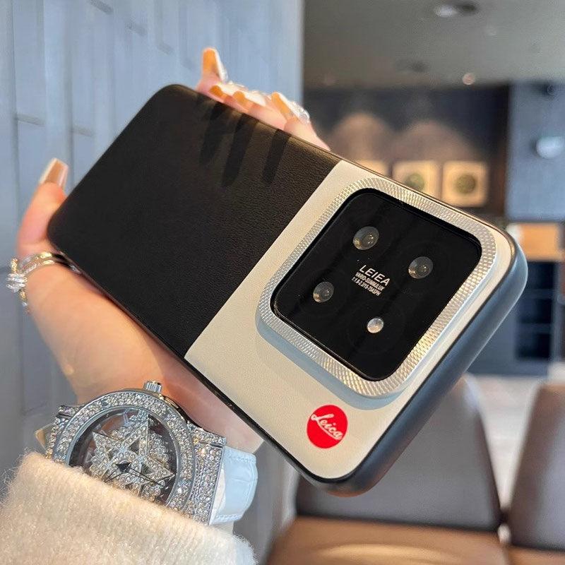 Mi 14 Plain Leather Paris Nail Metal Lens Mi14pro Simple Color Matching Mobile Phone Case Internet Celebrity Versatile