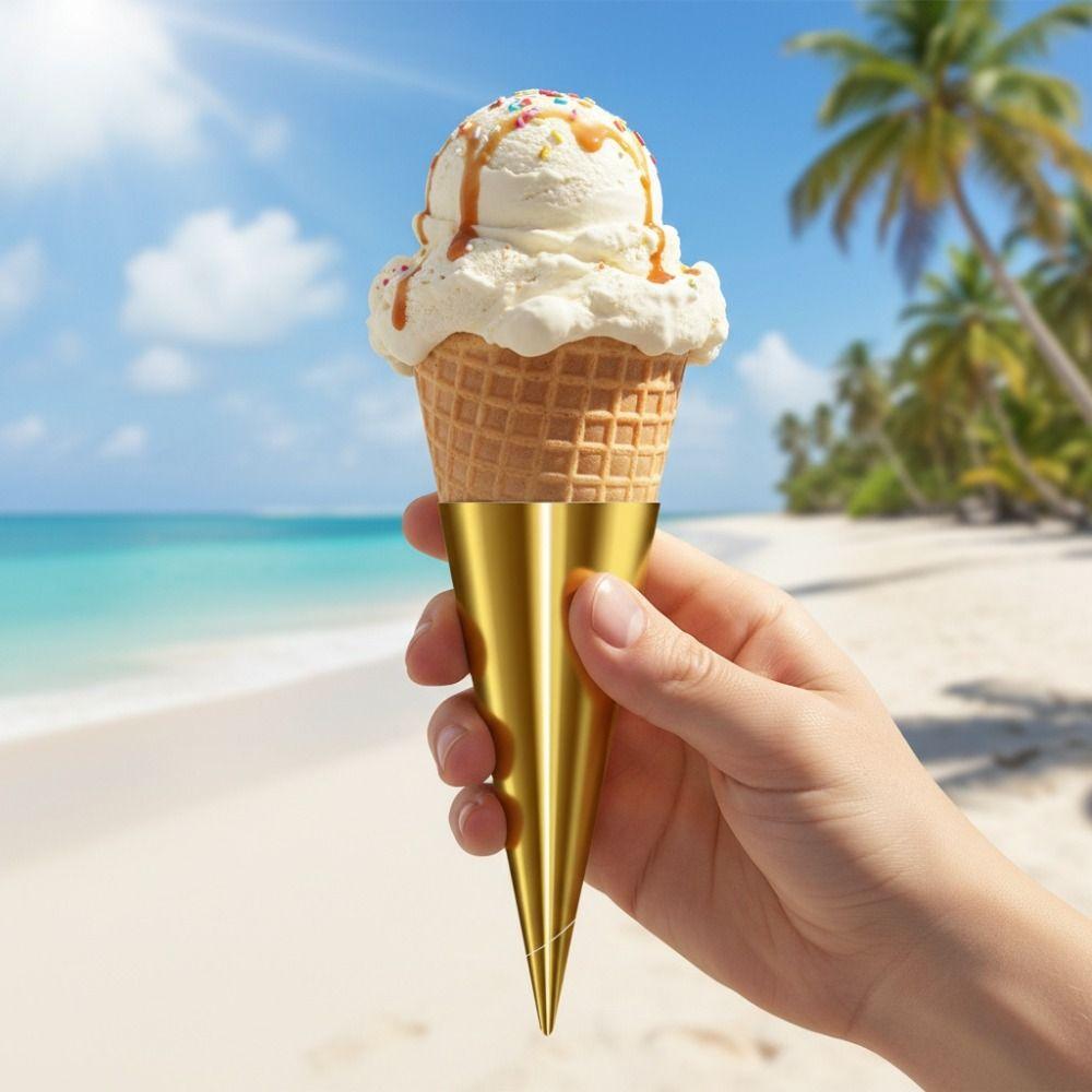 100PCS Solid Color Disposable Ice Cream Holder Thickened Ice Cream Cone Cover Party