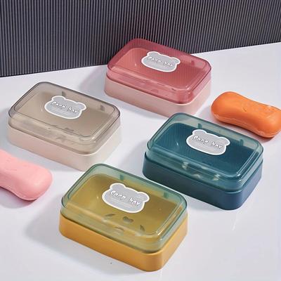 1pc Portable Soap Dish Soap Box With Lid Household Plastic Soap Holder Soap Rack For Bathroom Soap  Box Travel Essen