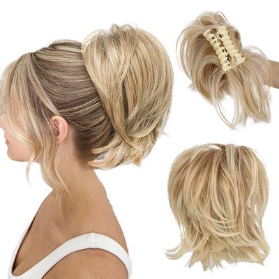 Synthetic Short Wavy Ponytail Extensions Deformation Claw Ponytail Style For Women Daily Party Wear