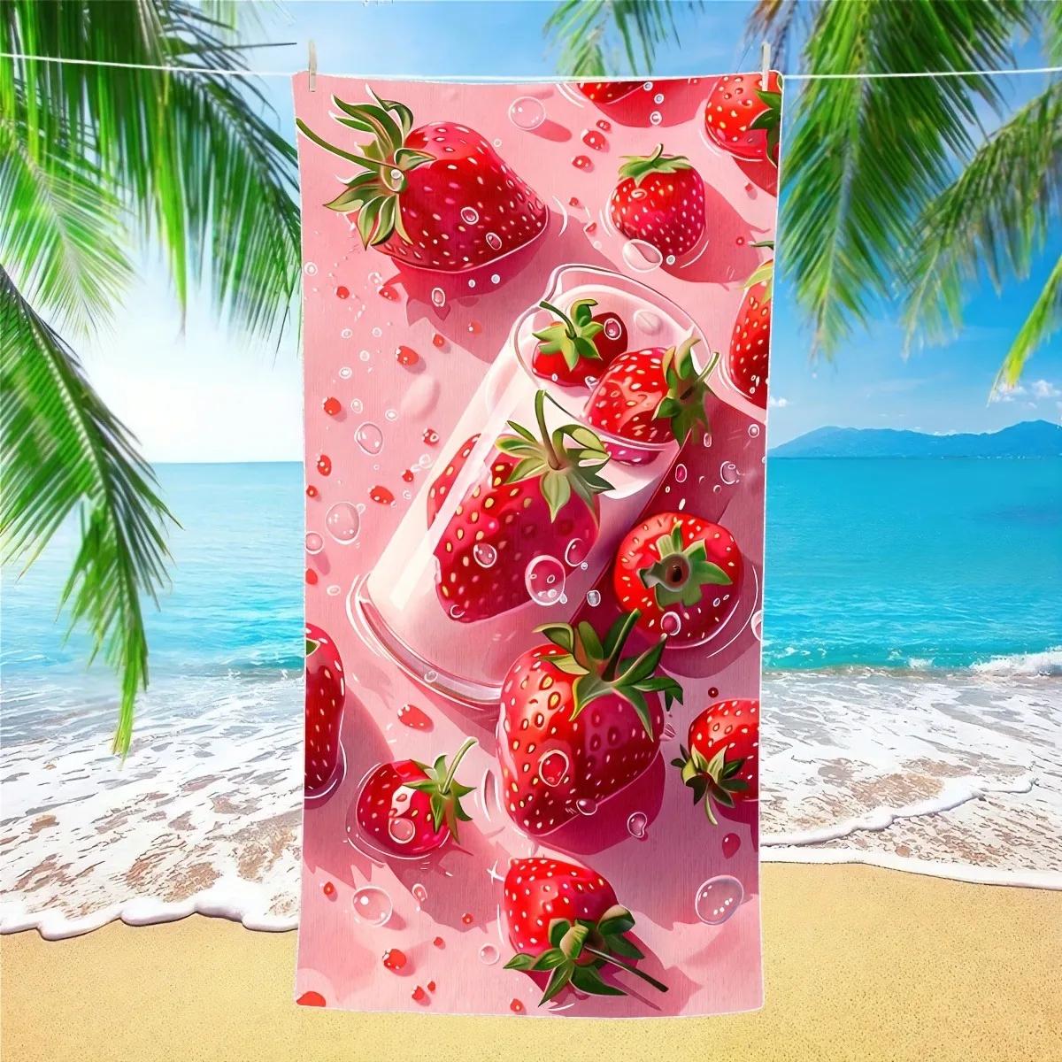 

Strawberry Splash Print Beach Towel - Ultra Soft Absorbent Towel for Summer Fun, Vibrant Design for Everyday Use and Comfort W40*H60(CM)