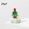 Car Dashboard Ornament Glass Christmas Tree Figurine with Rotating Ceramic Base, Handmade Glazed Unique Holiday Keepsake for Desk Decor And
