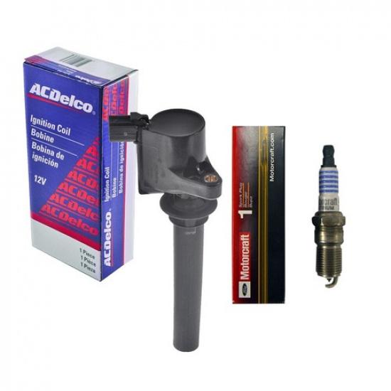 New Motorcraft SP432 Spark Plug (1) + (1) OEM Ignition Coil For Ford Mazda