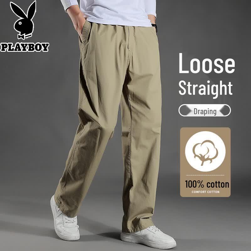 PLAYBOY Men's Loose Straight-Leg Cotton Casual Cargo Pants