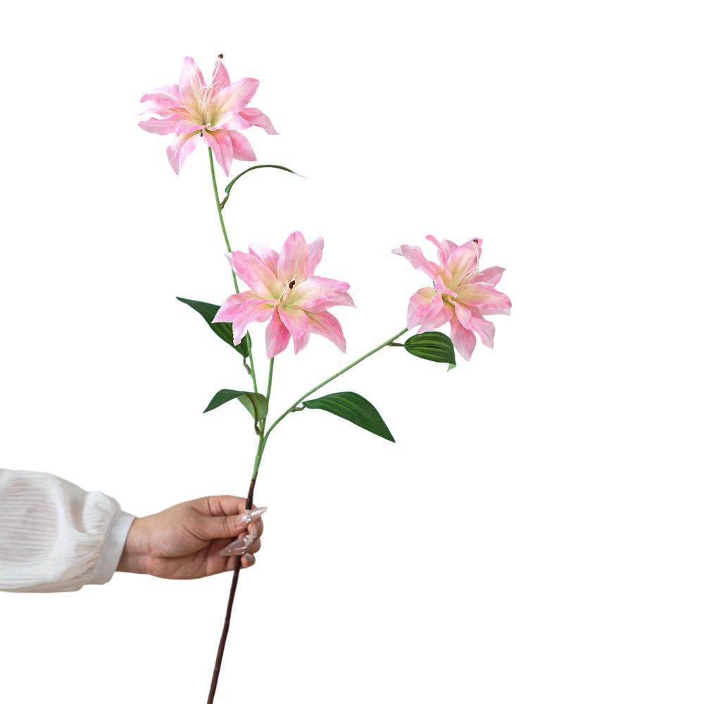 

3-headed Lilies Artifiical Flower Branch 86cm Height with Green Leaves Simulation Flower Flexible Stems Lily Fake Flower