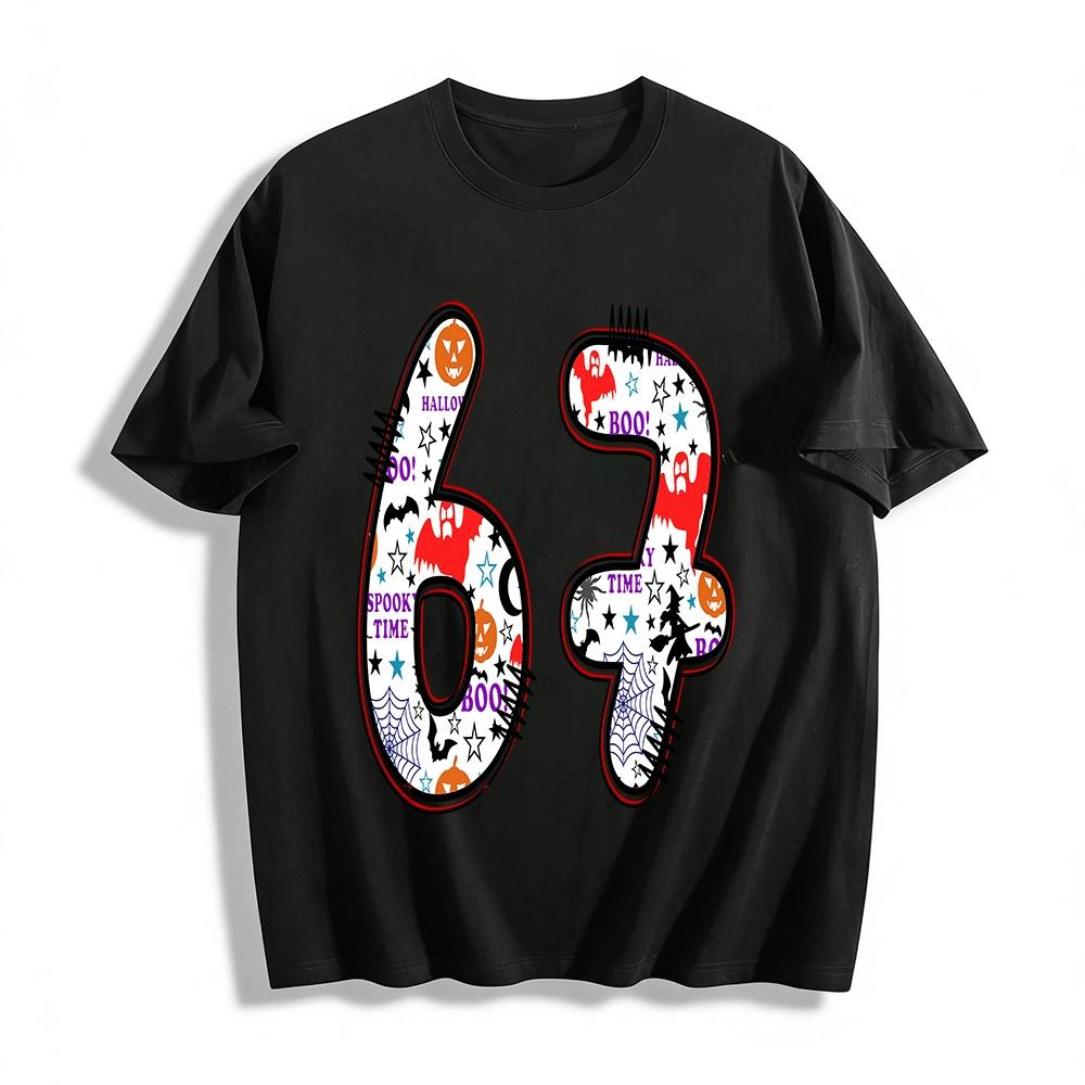 Halloween Themed Number 67 Print Casual Top For Adults Kids Pure cotton T-shirt XXS