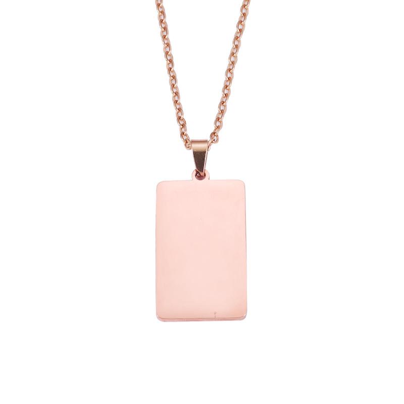 European & American Style Geometric Necklace - Mirror Finish Stainless Steel Rectangle with Laser Logo Option