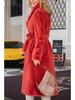 2024 Autumn/Winter Women's Fashion Elegant Tie-Waist Turn-Down Collar Plush Long Coat