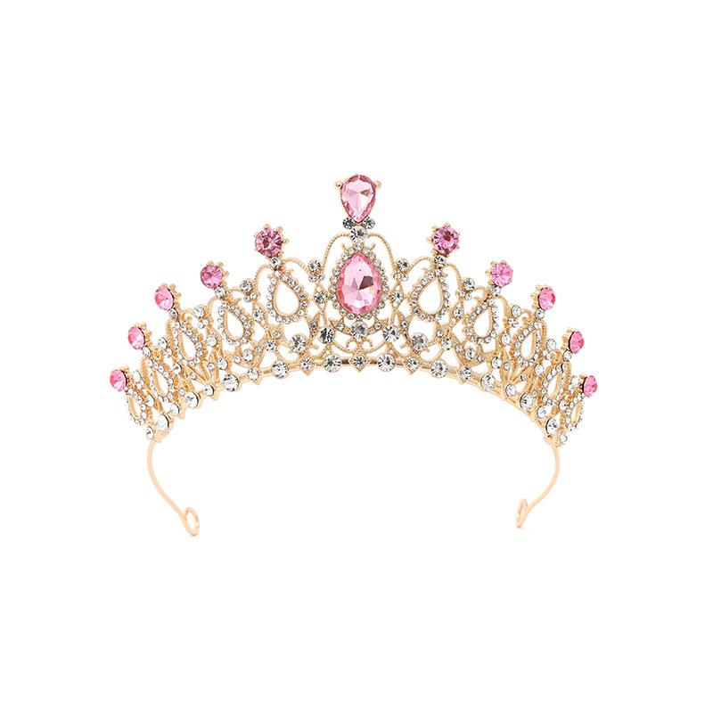 Pink Bridal Crown Three Piece Suit Wedding Crown Tiara Necklace Earrings Korean Super Fairy Wedding Dress Accessories