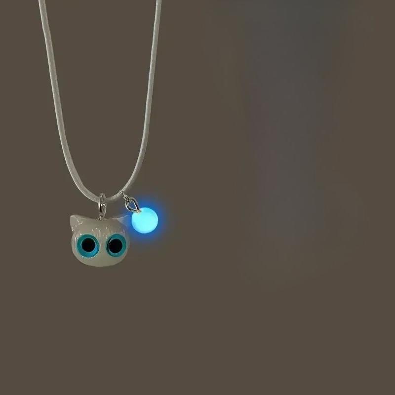 Creatieve Leuke Stereo Lichtgevende Zwart Wit Katje Hanger Ketting Armband Sets voor Vrouwen Koppel Sieraden Sets Accessoire Cadeau