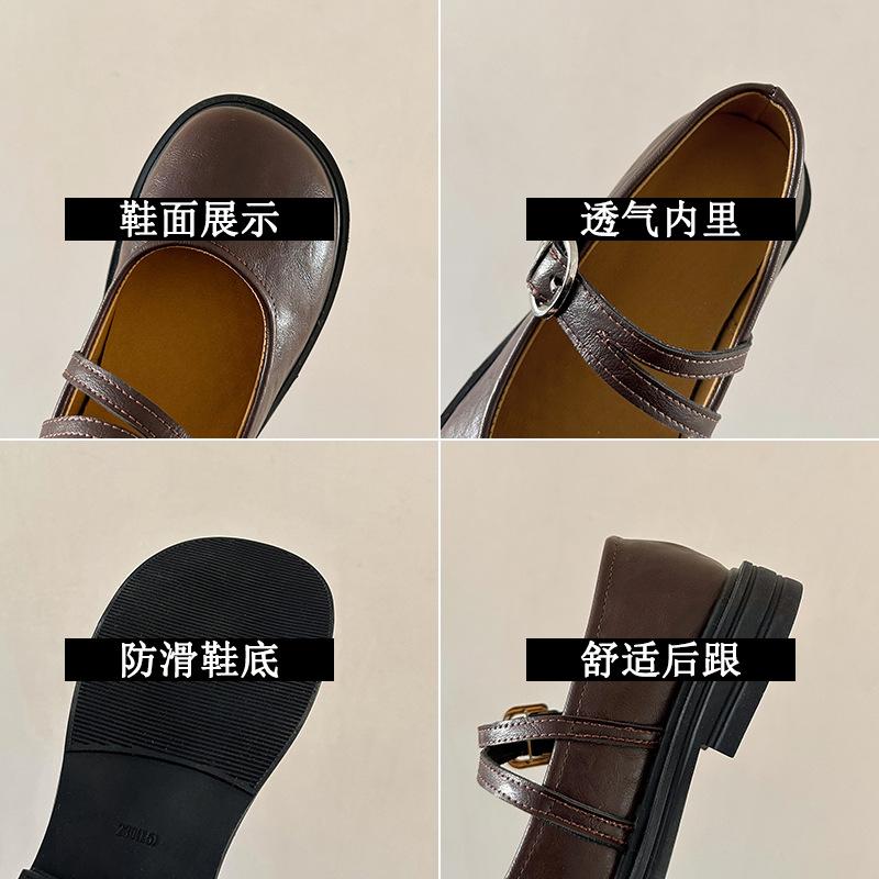 Shallow Mouth Mary Jane Shoes Women's 2025 Spring and Autumn Retro Round Head Low Heel Single Shoes Wind Uniform Small Leather Shoes