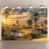 2D flat 1 piece desert palm tree oasis sunset banner background fabric - polyester fabric, for home decoration and parties