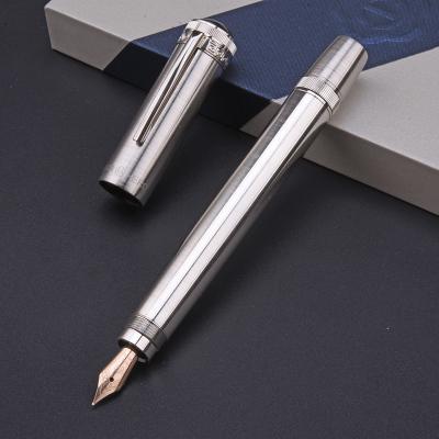 New Hero H718 Fountain Pen 10k Gold Nib Rotary Piston Ink Converter Cover Hidden Flexible Nib Business Office Gift Box (Silver,Without Gift Box) серебряный