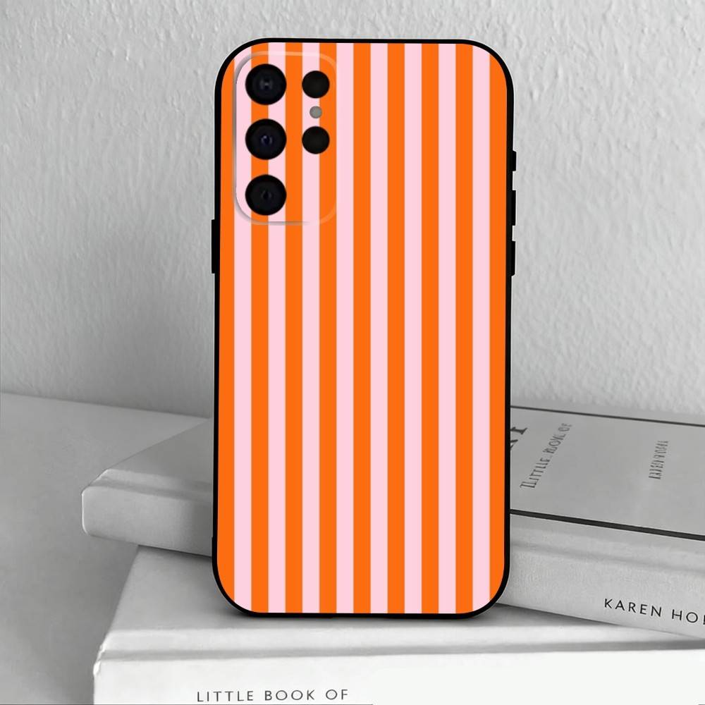 S-Striped Color-Blocking Art P-Pattern  Phone Case For Samsung S25,24,23,22,30,21,10,9,Ultra,Plus,Lite,FE,4,5 G Soft Black Case
