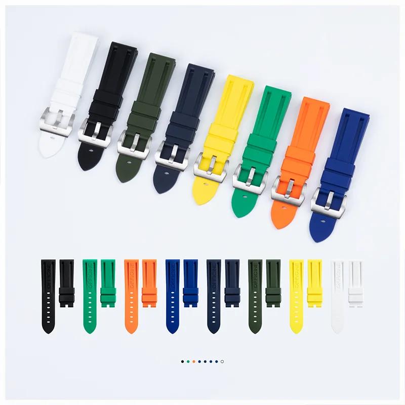 Pulseira de Relógio Macia de Borracha Fluorada de Qualidade FKM Para Acessórios de Pulseira Panerai Para Relógios PAM111/441 22mm 24mm 26mm Fivela de Pino
