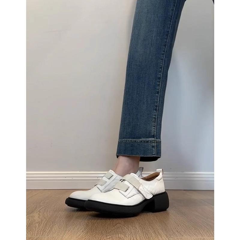 

Ruoji оригинальные кожаные туфли-лоферы на платформе с липучками в стиле ретро с круглым носком женские универсальные британские на толстом каблуке маленькие кожаные туфли одинарные туфли 40