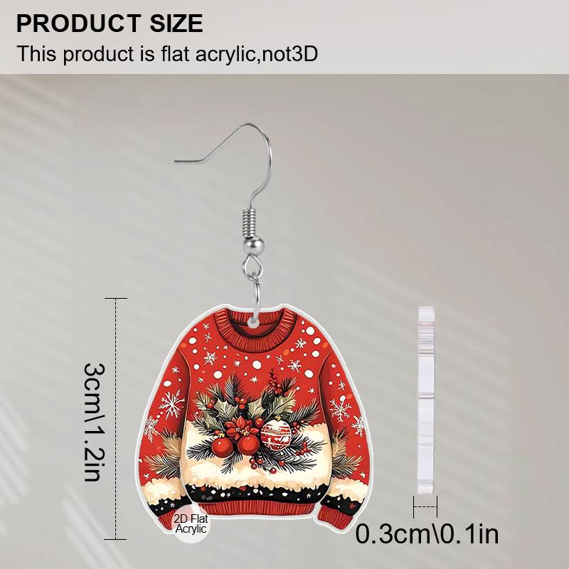 1 Pair Red Christmas Pattern Sweater Acrylic Earrings for Women Trendy Fashion Earrings Winter Holiday Earrings Jewelry Christmas Gift