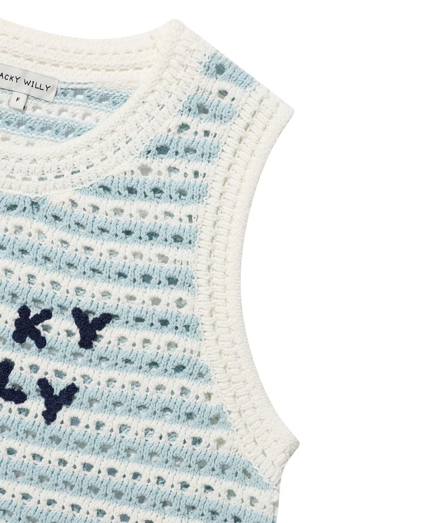 WACKY WILLY Women'S Knit Crochet Vest Sky Blue