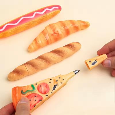 Novelty Bread Ballpoint Pen Magnetic Pizza Croissant Baguette Black Color Ink Roller Ball Pens Fridge Magnet School Gift