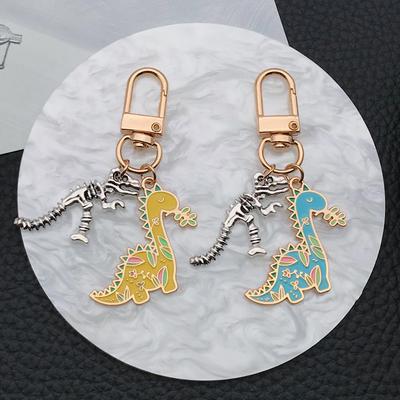 Colorful Dinosaur Alloy Keychain - Drip Oil Design for Men & Women, Cartoon Style Car Pendant