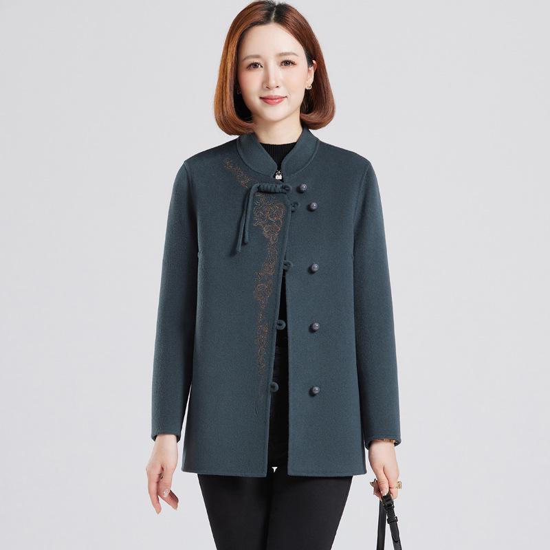 

Женское двустороннее пальто из кашемировой шерсти - Вышитое, модная короткая куртка для женщин среднего и пожилого возраста (Осень зима) XL (115-125 lbs)