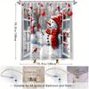 1pc Christmas Snowman & Cardinal Winter Wonderland Shower Curtain with 12 Hooks - Red & White Snowy Forest Design, Polyester