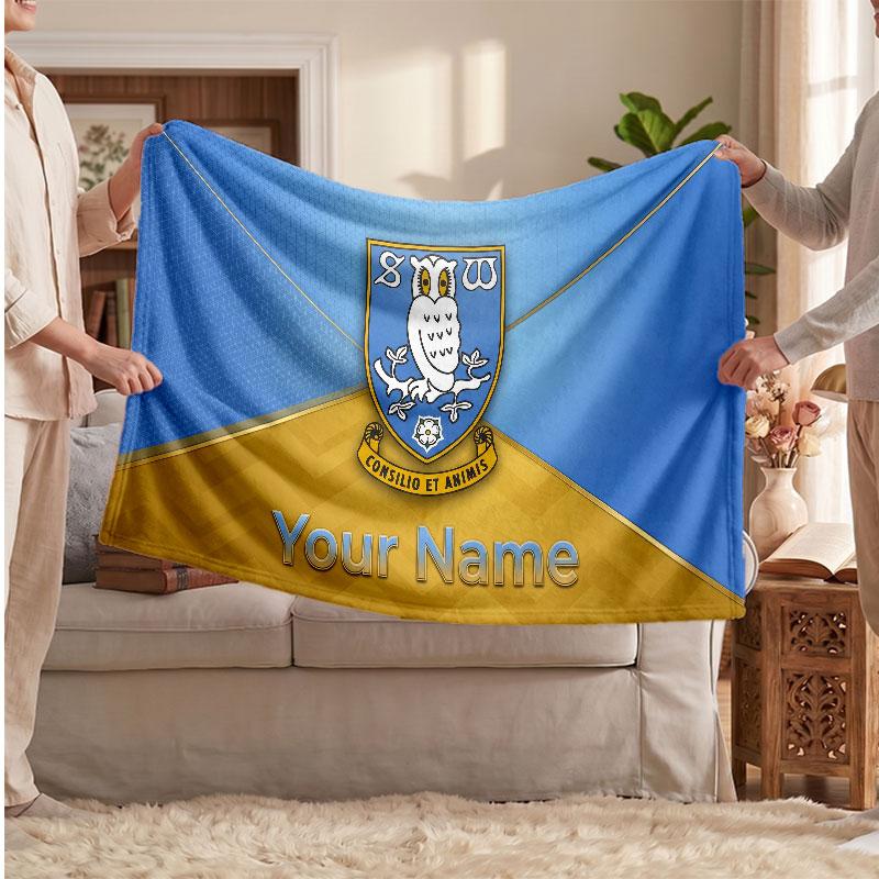 Sheffield Wednesday FC Personalized Fleece Blanket With Football Logo, Custom Name Text Soft Warm Home Throw Blanket