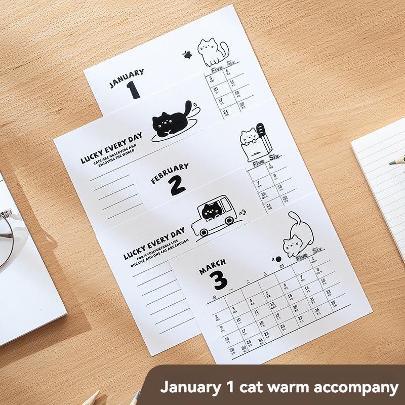 360-degree Rotating Desk Calendar Pen Holder Cute Cat Desktop Stationery Organizer Multi Functional Desk Calendar