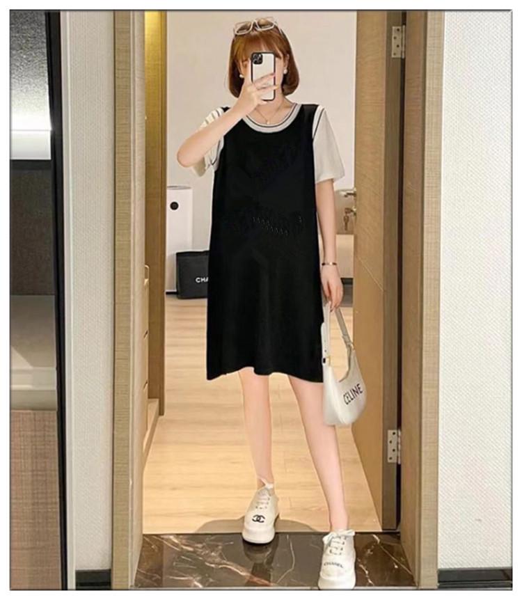 Women's Plus Size Two-Piece Style Color Block T-Shirt Dress with Tummy Coverage - Casual Summer Midi Skirt