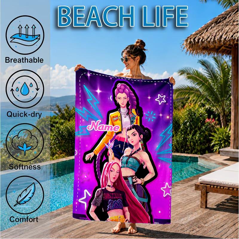Custom Name Powerful KPop Fashion Beach Towel Microfiber Beach Towel, Lightweight and Quick-Dry, for Summer Travel, Swimming Pool Gift