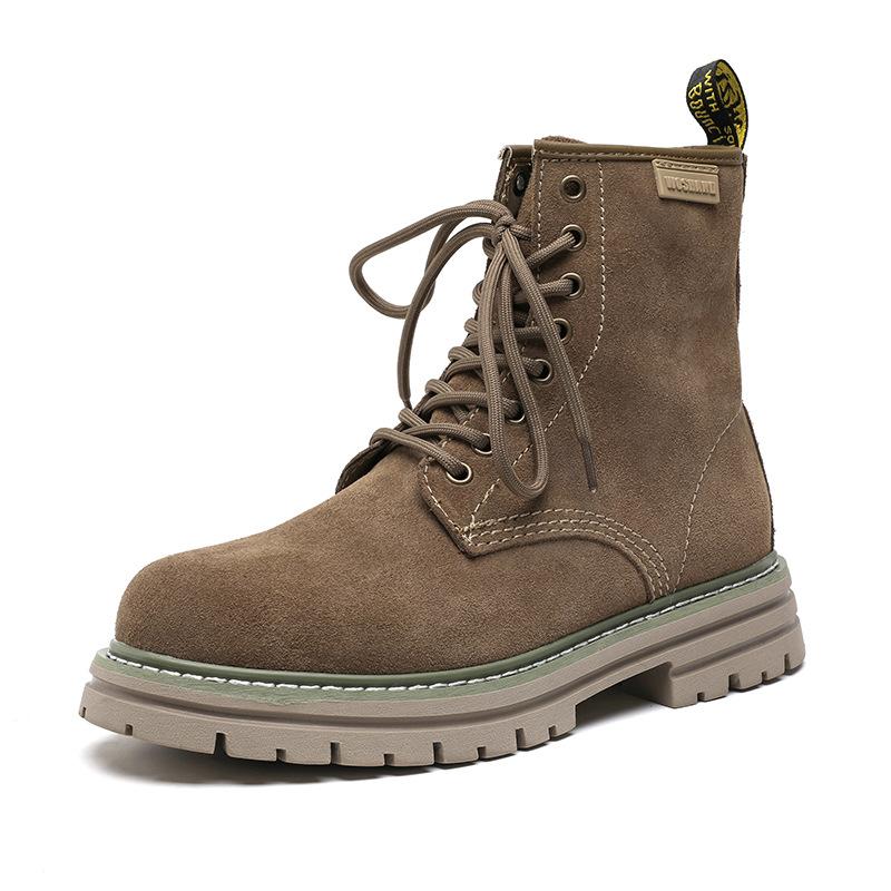 New Tooling Boots Men's Autumn and Winter Rhubarb Boots British Style Couple Yellow Velvet Martin Boots 8668-W