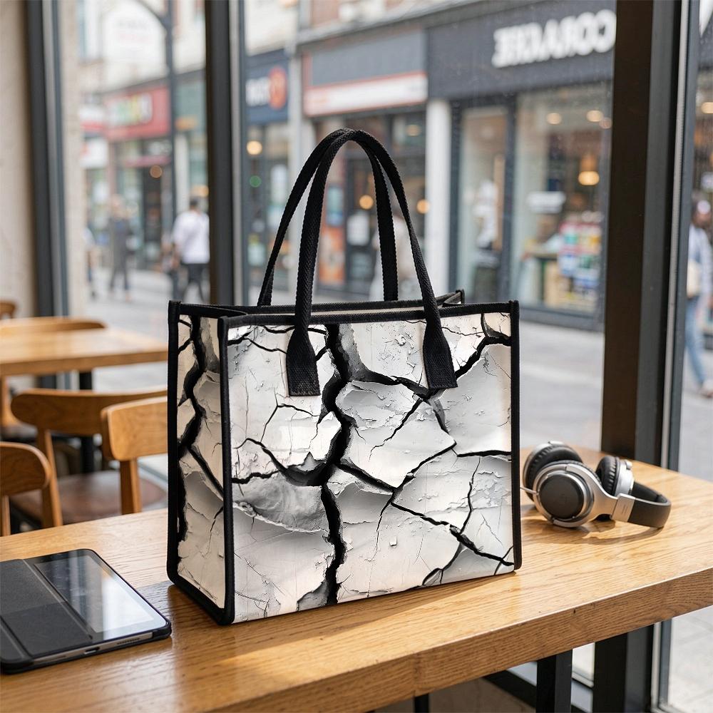 Crack Print Tote Bag Stylish Daily Carryall Large Casual Shoulder Handbag for Shopping Travel Commute
