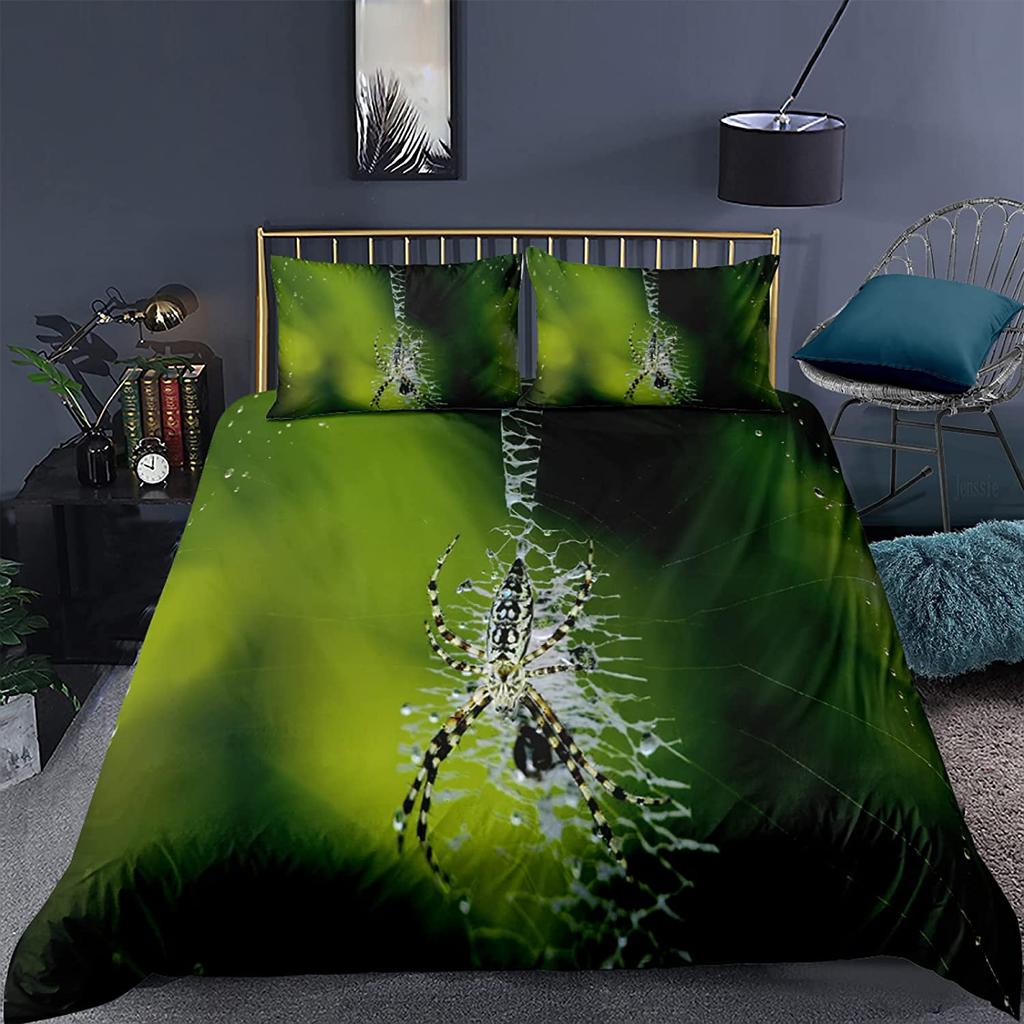 3D Print White Jumping Spider Duvet Cover Set Microfiber Comforter Cover King Queen Full Size With Pillowcase For Boys Men Teens